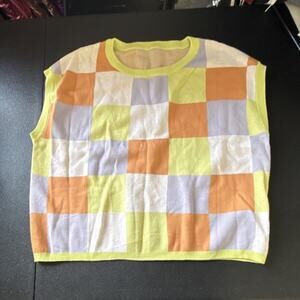 Women's Sleeveless Pullover Checkered Knit Tank Top Yellow/Multi XL